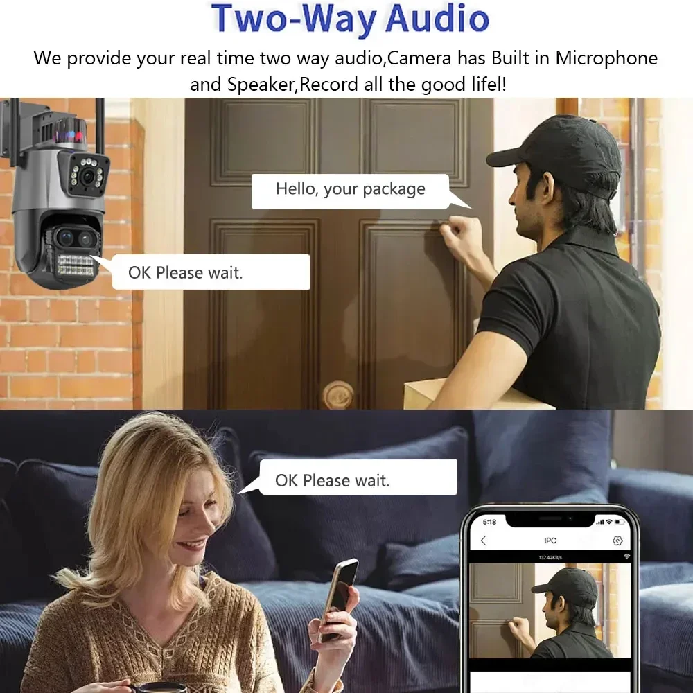 Caméra de surveillance extérieure IP WiFi HD 12MP/6K, dispositif de sécurité sans fil, avec lentille intelligente ICSee, n'aime 8X, suivi automatique, 360