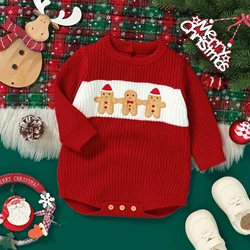 Christmas Baby Rompers Knit Newborn Boys Jumpsuit Long Sleeve Infant Girl Clothes Cartoon Santa Claus Gingerbread Man 0-18M Tops