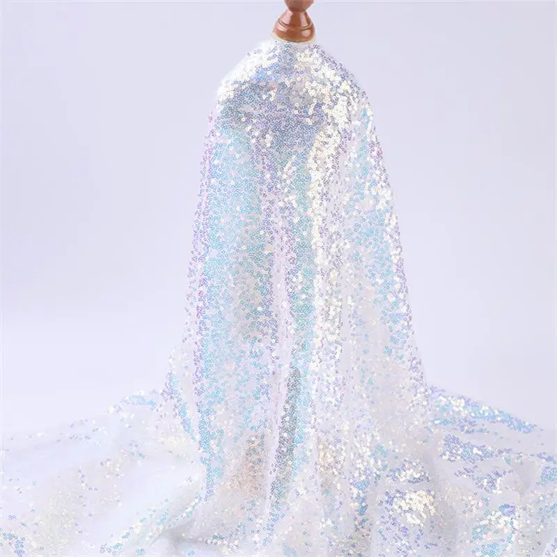 3MM paillettes tessuto bianco Glitter maglia filato abito da sposa Costume da palcoscenico abbigliamento sfondo decorazione tessuto