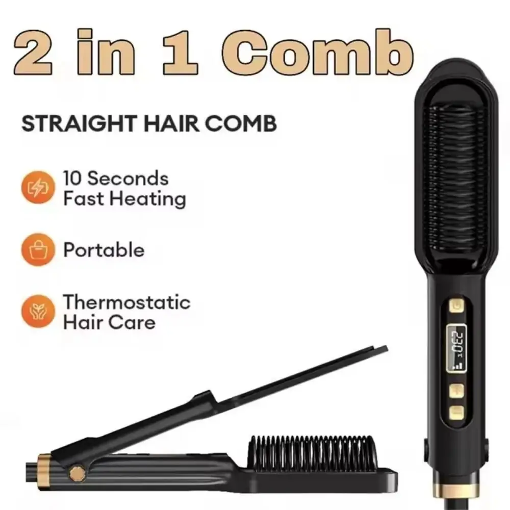 

Anti Scald Electric Hair Straightening Comb LED Digital Display 2 in 1 Portable Hair Straightener Detangling