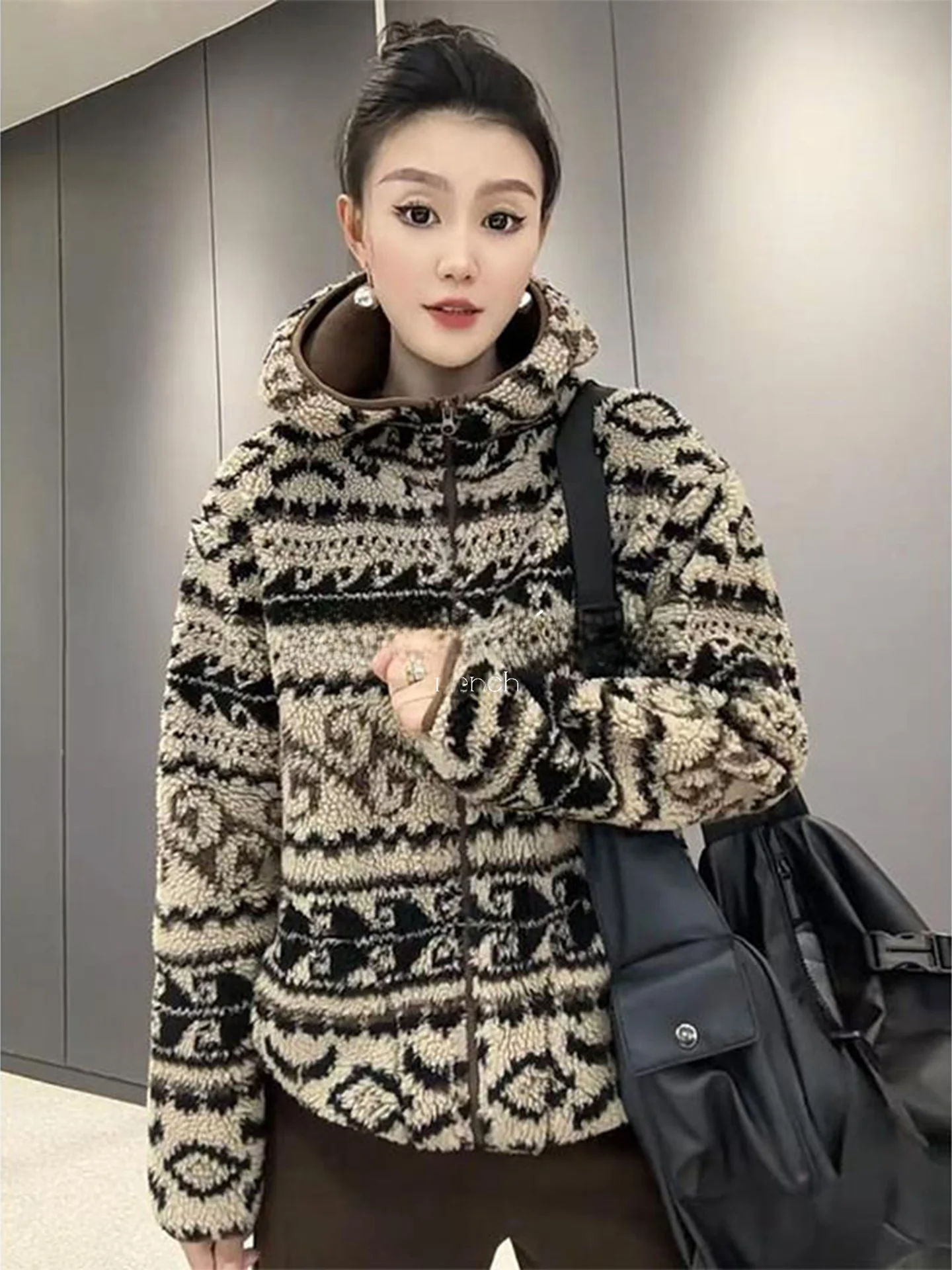 

Rouje Kefss Thiened Fce Hooded Jaet Women's Casual Versatile Warm Loose Cotton Coat Fall Winter Outerwear Zipper Closure