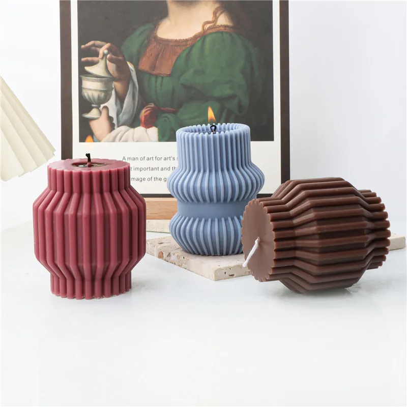 3D Stripe Pillar Silicone candle Mold DIY Art Geometric Stripe Spiral Column Aromatherapy Candle Plaster Home Decoration Mold