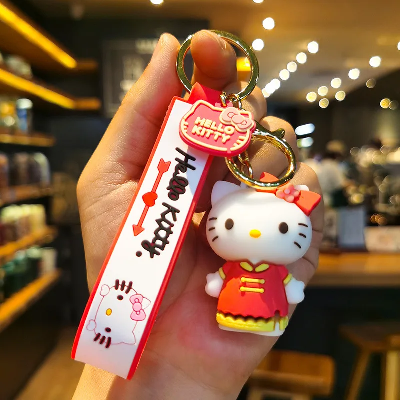 Sanrio bonito olá kitty chaveiro kawaii dos desenhos animados boneca carro chaveiro saco pingente mochila ornamentos presentes para amigos crianças