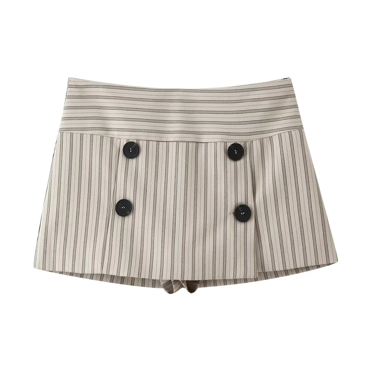 Fashionable Striped Decorative Button Skirt Pants ZR Autumn New Arrival Women's French Style Polyester Standard Fit A-Line Skirt