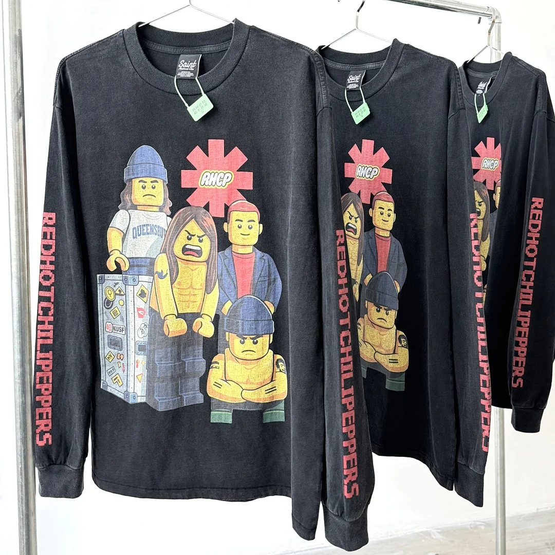 25FW Saint Cobrand x Rock Band RHCP Printed Long Sleeve Women Men Washed T shirts tees Hiphop Oversized Men T shirt