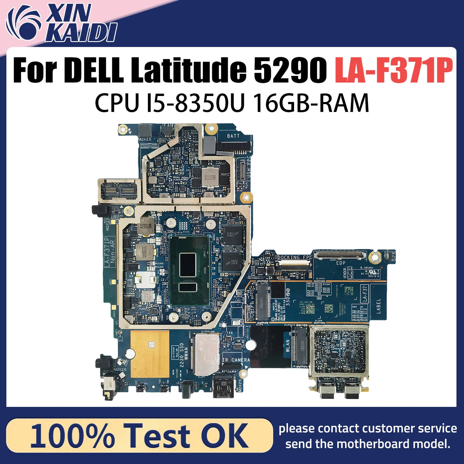 For DELL Latitude 5290 Laptop Motherboard with I5-8350U CPU 16GB RAM LA-F371P CN-09JVWH 09JVWH 9JVWH Mainboard