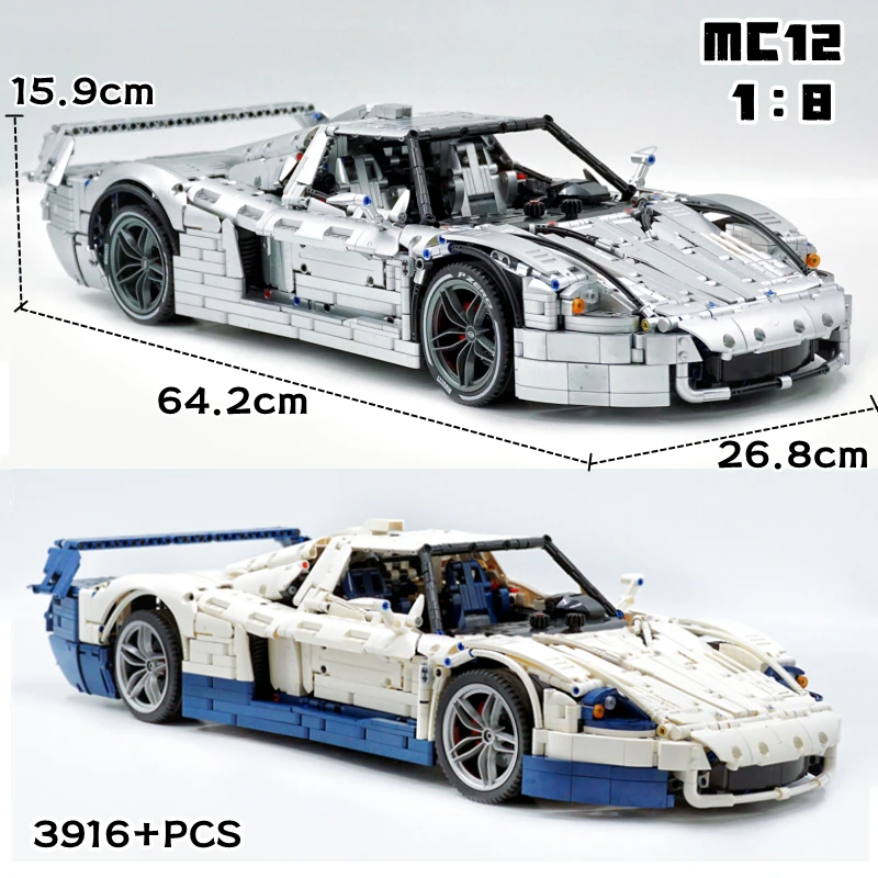 

Customized Silver MOC 152095 MC12 Sport Car 1:8 Model V12 3904pcs High-tech Technology Building Blocks Bricks Toys Maseratiig