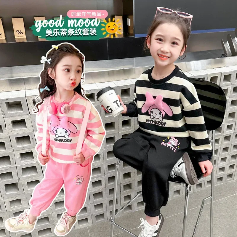 

2Pcs 2024 New Girl My Melody Sweatshirt Sweatpants Sanrio Kawaii Anime Autumn Clothes Cartoon Cute Long Sleeve Top Tide Kid Gift