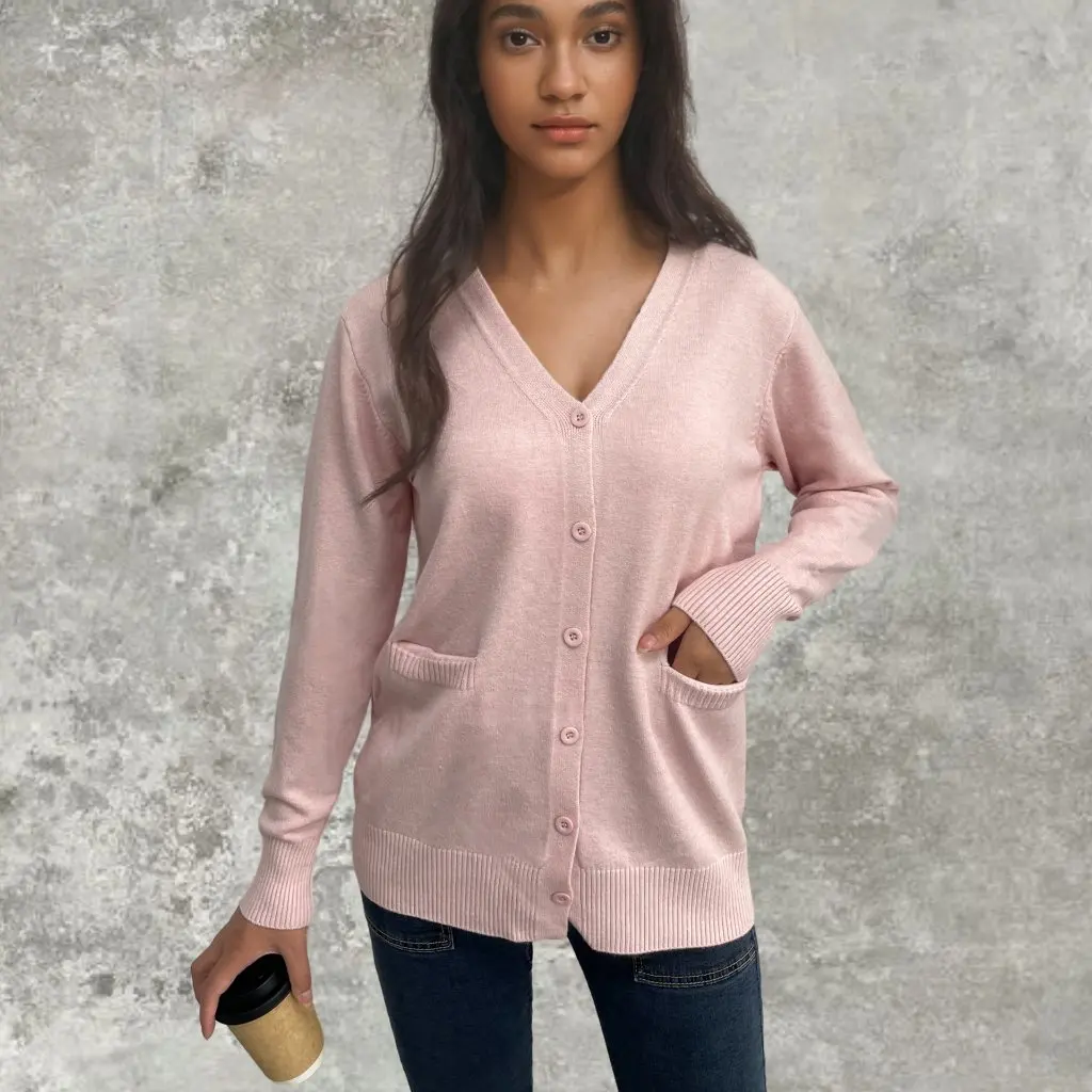 

Women's V-neck Knitted Sweater Loose Fit Autumn Winter Cardigan with Pockets Single-breasted European American Style by