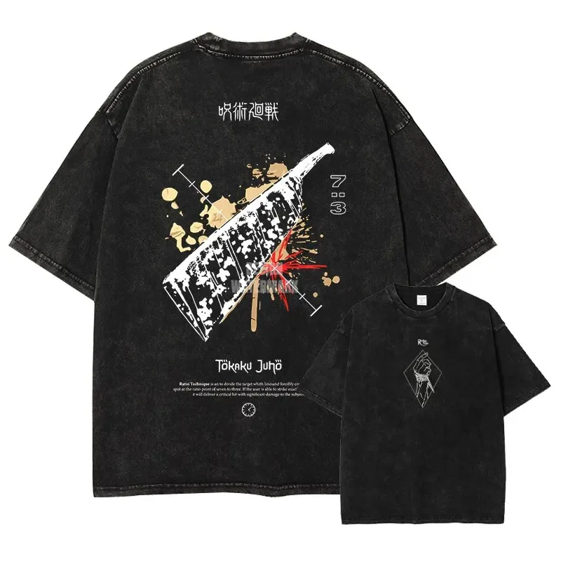 Anime J-Jujutsu K-Kaisen T-Shirts Manga Gewaschen Übergroß Vintage-Look Hochwertig Trendprodukt Unisex Sweatshirt Sportlich Weich
