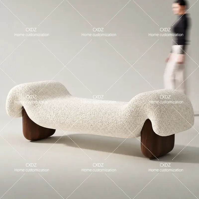 Wabi Stillwind Small Apartment Creative Bedside Bench Sofa Minimalist Granular Velvet Door Shoe Changing Stool