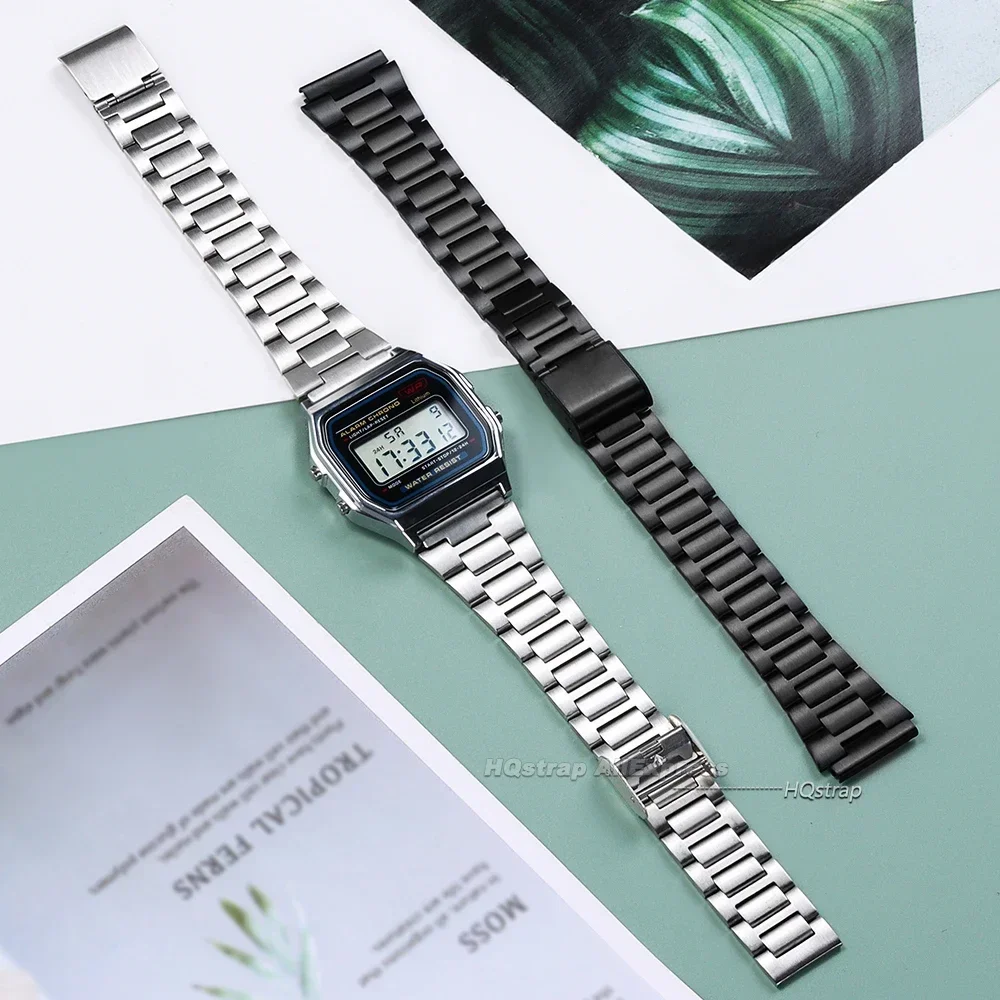 18mm Small Steel Strap for Casio Watch Band F-91W F105 F108 A158W A168 AE1200 AE130 Women Men Watchband Replacement Bands Metal