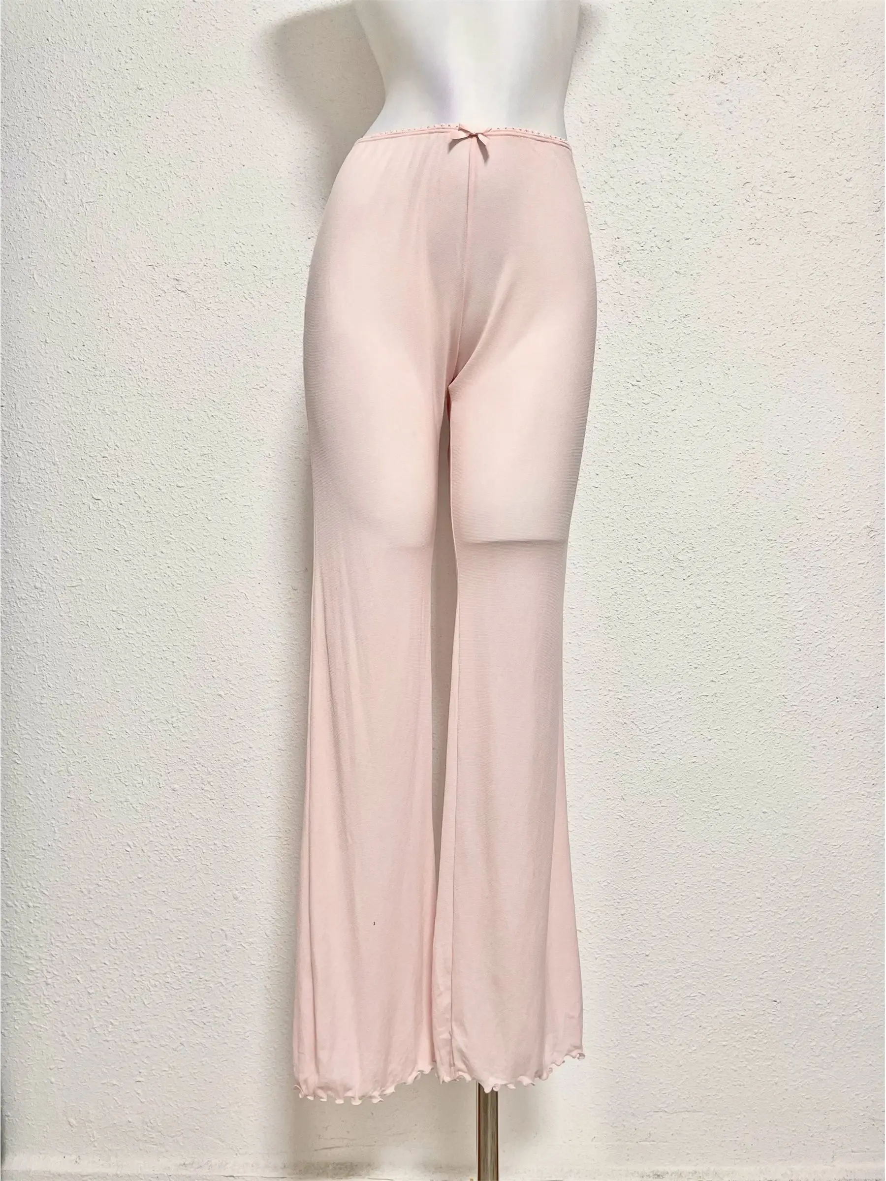 Summer Zipper Crotch Thin See Through Loose Women Flare Leg Pants High Waist Trousers
