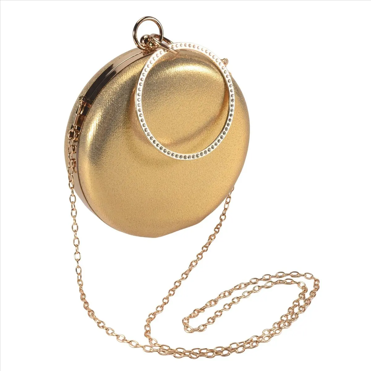 ABQR Женские вечерние сумки круглой формы с бриллиантами Простые клатчи Сумки на плечо с цепочкой Золотые