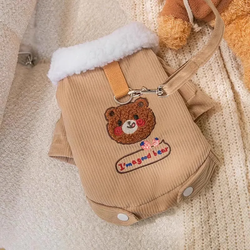 Cute Lambswool Dog Clothes Winter Traction Cotton Coat Small and Medium Dogs Warm Coat Teddy Cartoon Two Legs Clothes