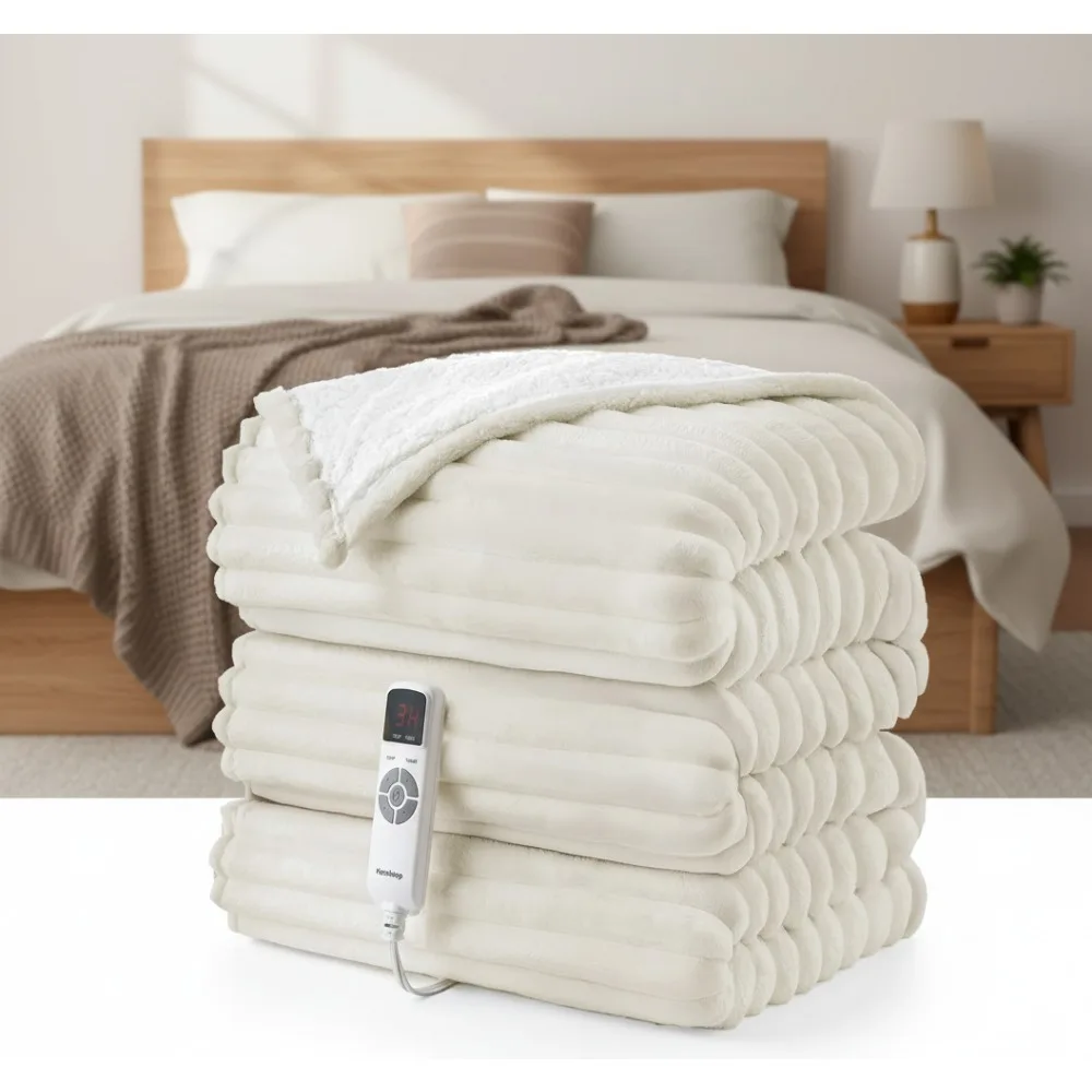 

Electric Heated Blanket with 9 Heat Levels & 10-Hour Timer, Fast Warming Washable Soft Fleece Throw 50x60 Inches Beige