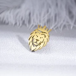 Hip Hop Crown Lion Brooches Stainless Steel Mens Animal Talisman Party Accessories Trendy Wedding Jewelry Badge Pins for Groom