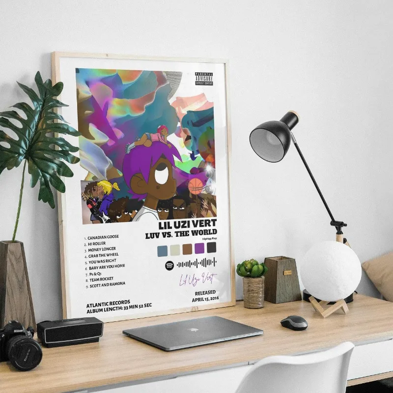 الهيب هوب الموسيقى ليل مغني الراب عوزي فيرت المشارك الأبدية Atake/الشريط الوردي/Luv هو الغضب غلاف الألبوم الكلاسيكية الراب المسار قماش جدار ديكور فني #4