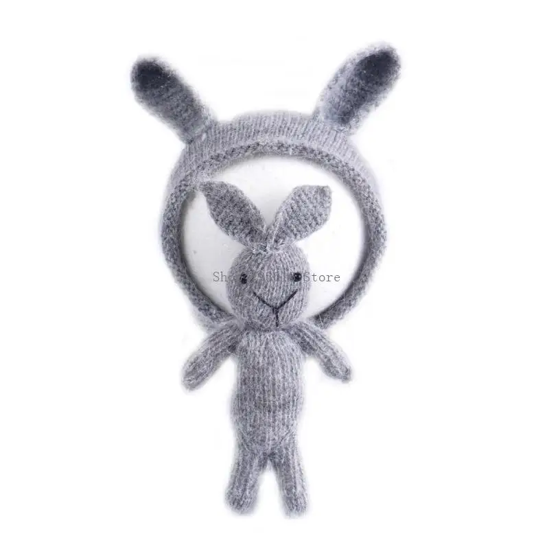 

2 Pcs Newborn Photography Props Baby Ears Hat for Doll Set Knitted