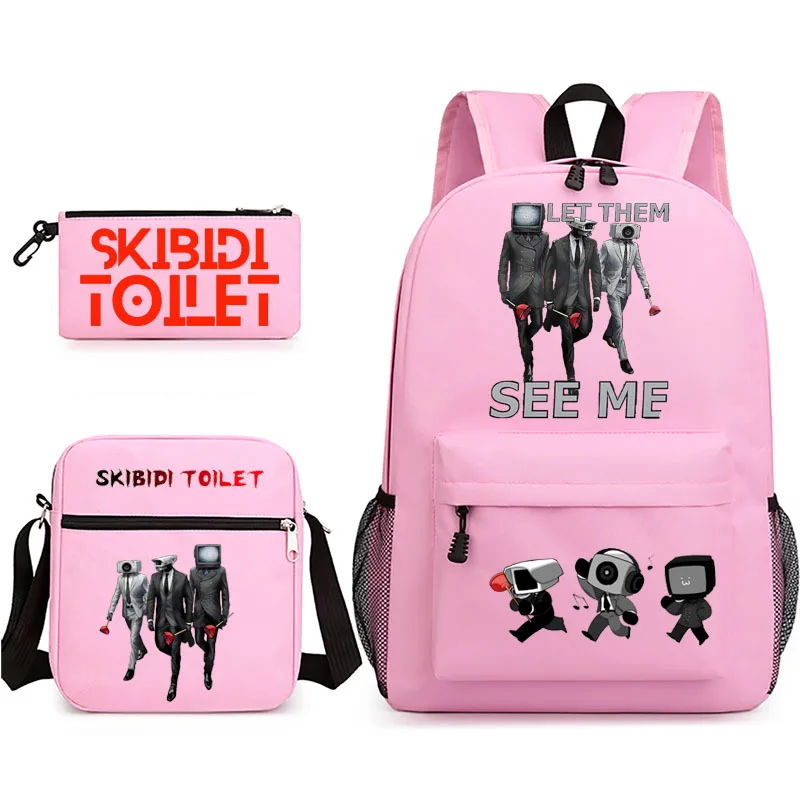 3pcs Skibidi Toilet Backpack Printe Outdoor Sport School Bag Capacity Travel Laptop Rucksack Unisex Shoulder Backpack Casual