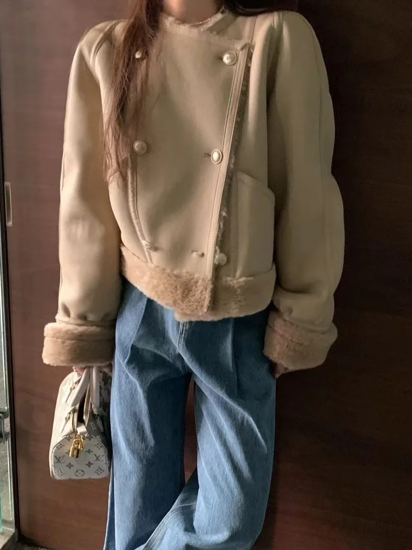 Chique retro trespassado pele couro intercado quente longo casaco feminino Sve Hong Kong Sle High-End Sensation Haome C...