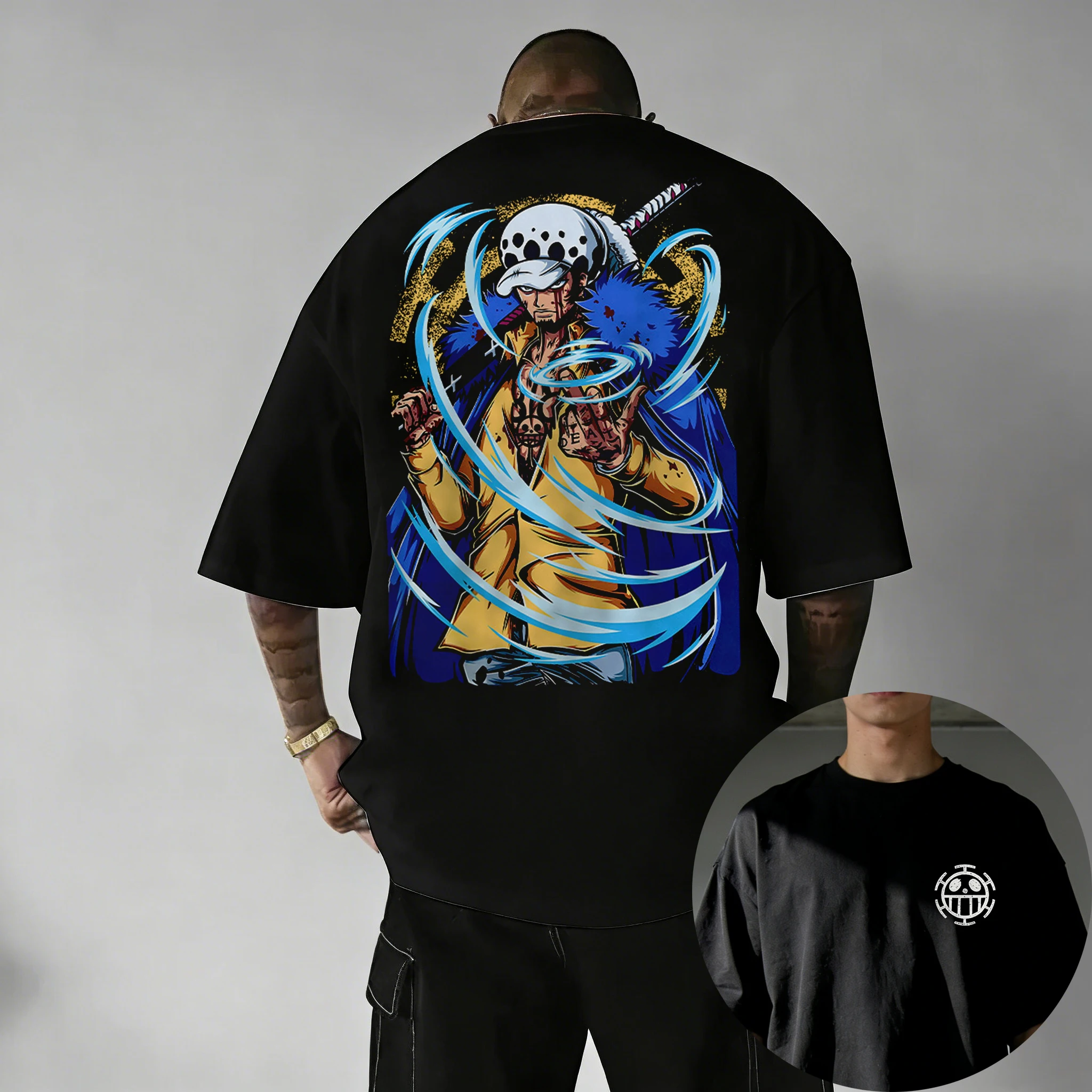 Camiseta con estampado de la ley del agua Trafalgar D de una pieza, camisetas de verano de Anime para hombres y mujeres 2026, camisetas Retro de manga corta Harajuku Y2K, camisetas