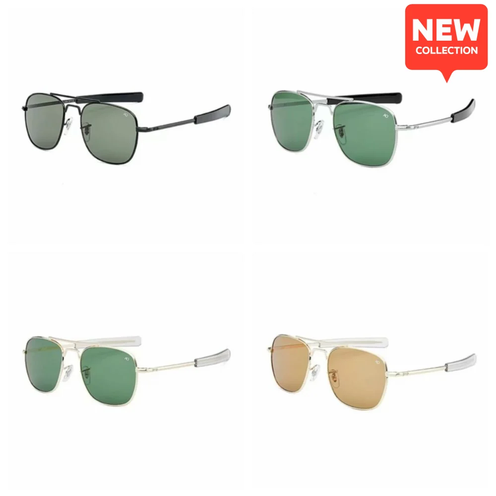 

Vintage Look AO Pilot Sunglasses Retro Optical Glass Lens Luxury Sunglasses Green Lens Male Design Driving Shades