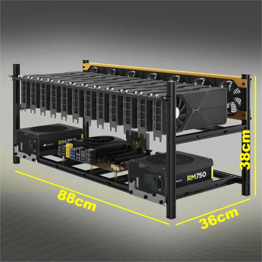 Imagem -02 - Funplaysmart V4d 12-case Mineração Gpu Criptomoeda Empilhável Mineiro Frame Rack Rig Aberto com Suporte de Ventilador de Alumínio Integral