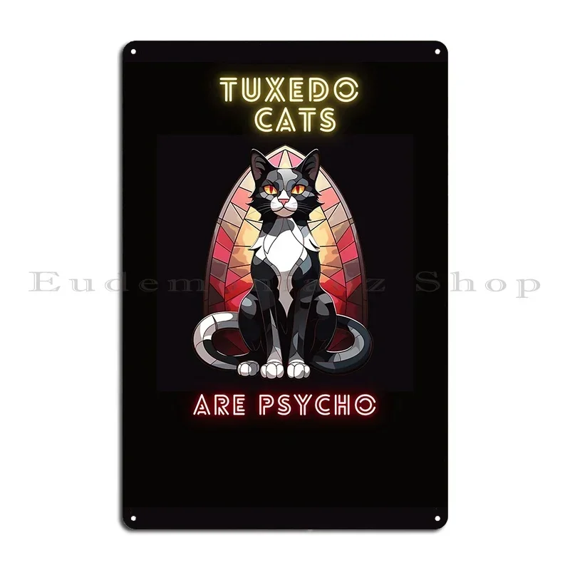 Tuxedo Cats Are Psycho In Stained Glass Style Metal Sign Rusty Printed Club Cinema Club Tin Sign Poster view 2