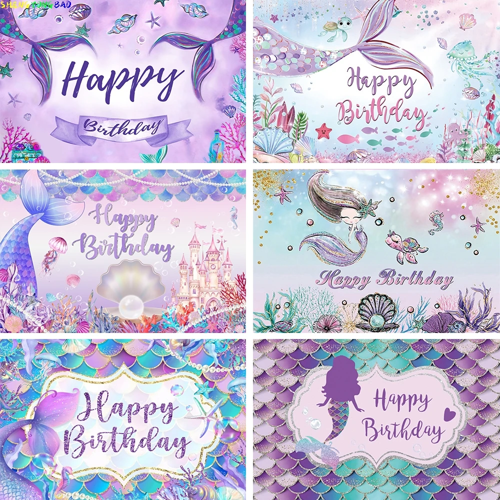 

Little Mermaid Theme Party Photography Backdrops Baby Shower Decor Background Girl Birthday Wedding Photo Background MRY-01