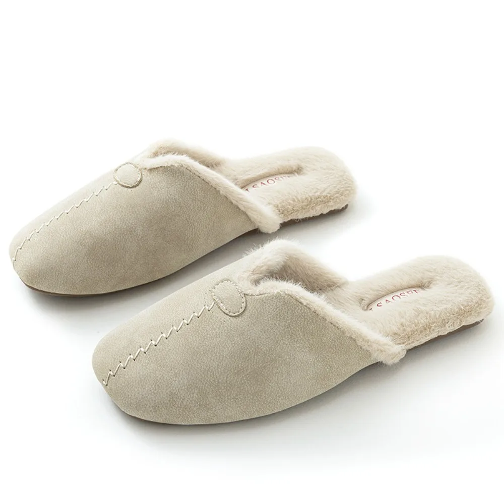 Autumn Winter Leather Slippers Beef Tendon Soles Men's Indoor Floor Mopping Women's Light Luxury Couple Velvet Thermal Shoes
