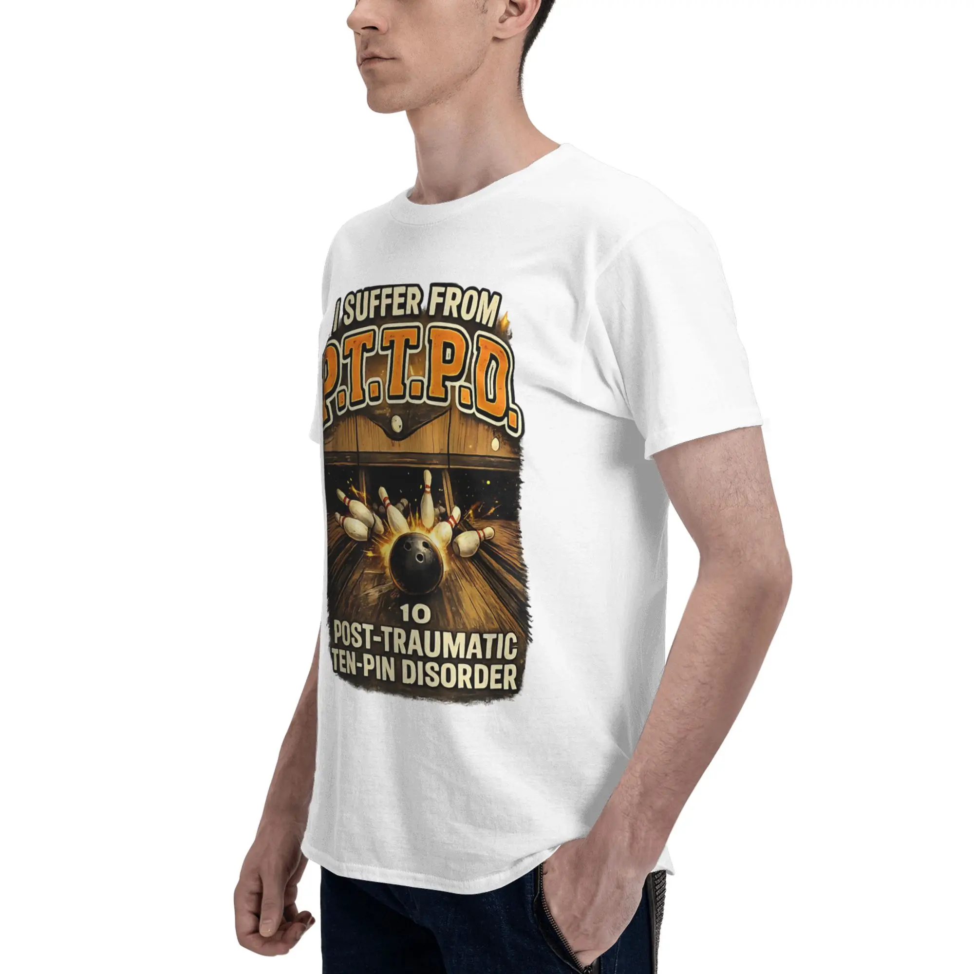 PTTPD Post Traumatic Disorder Funny Ten Pin Bowling Graphic Printing T Shirts Men Women  Pure Cotton  Tee Shirt Clothing view 4