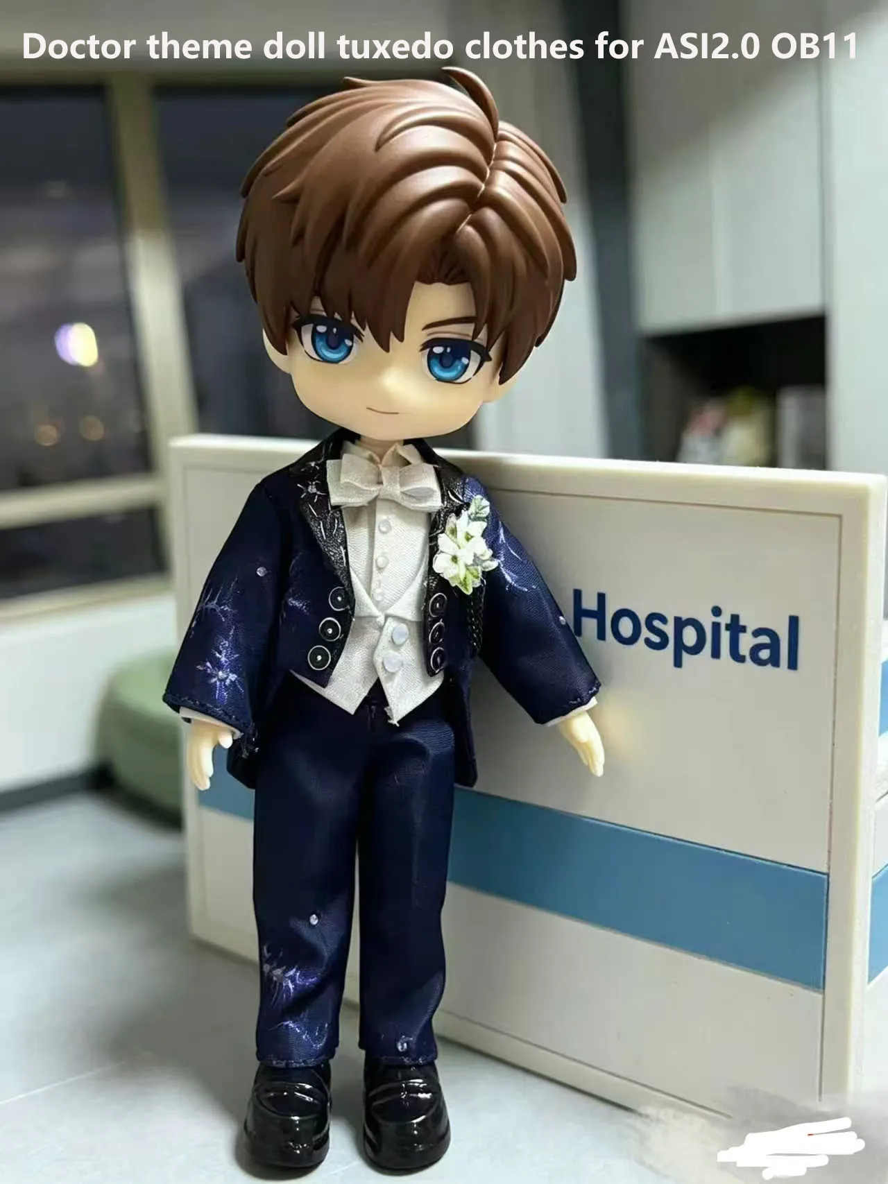 

Премиальный комплект одежды для кукол в масштабе 1/12: темно-синий смокинг с узором снежинок для кукол ASI2.0, OB11, P10, BJD. Облегающий костюм джентльмена для свадьбы.