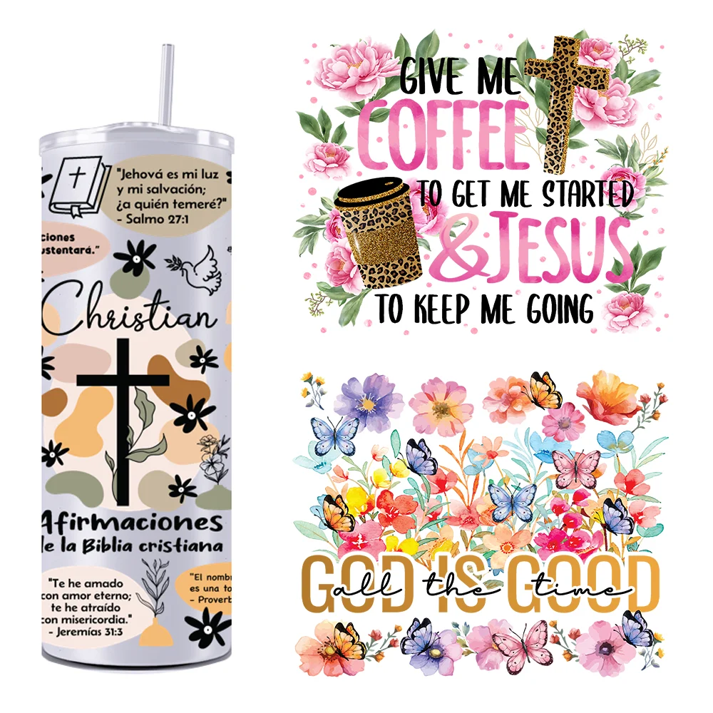 

Christian Jesus God Is Good 20OZ UV DTF Tumbler Straight Wrap Transfers Stickers Custom Labels DIY Durable Waterproof Logo