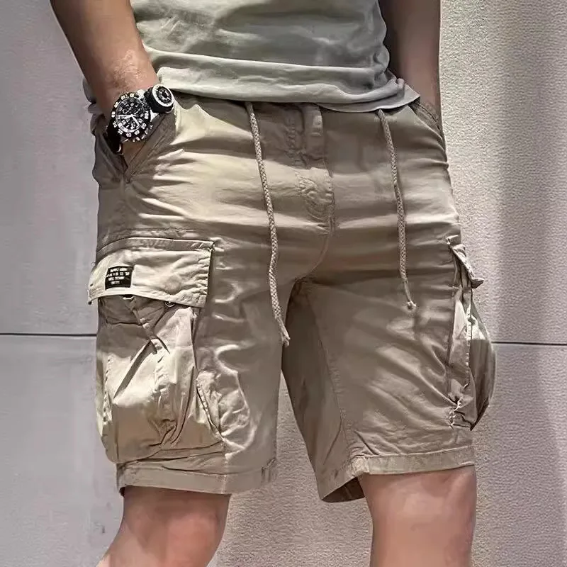 Men's Outdoor Multi Pocket Drawstring Comfortable Cargo Shorts Sports Summer Cotton Five-Point Shorts