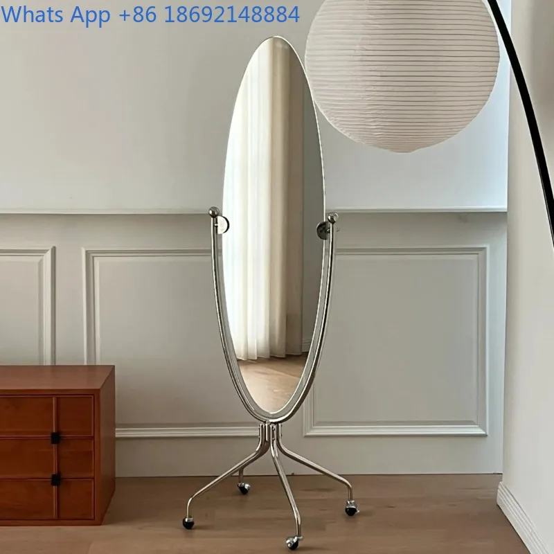Stainless Steel Mobile Mirror Vintage INS Style Floor-standing Dressing Mirror Clothing Store Trendy Surfboard Mirror