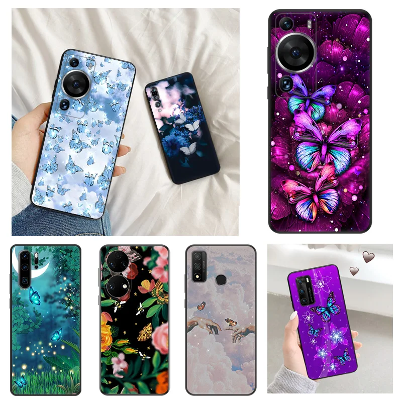 Matte Phone Case for Huawei P20 Pro P Smart P40 P30 Lite Moto G30 G31 G200 One Fusion Nocturnal Butterfly Soft Black Case Funda