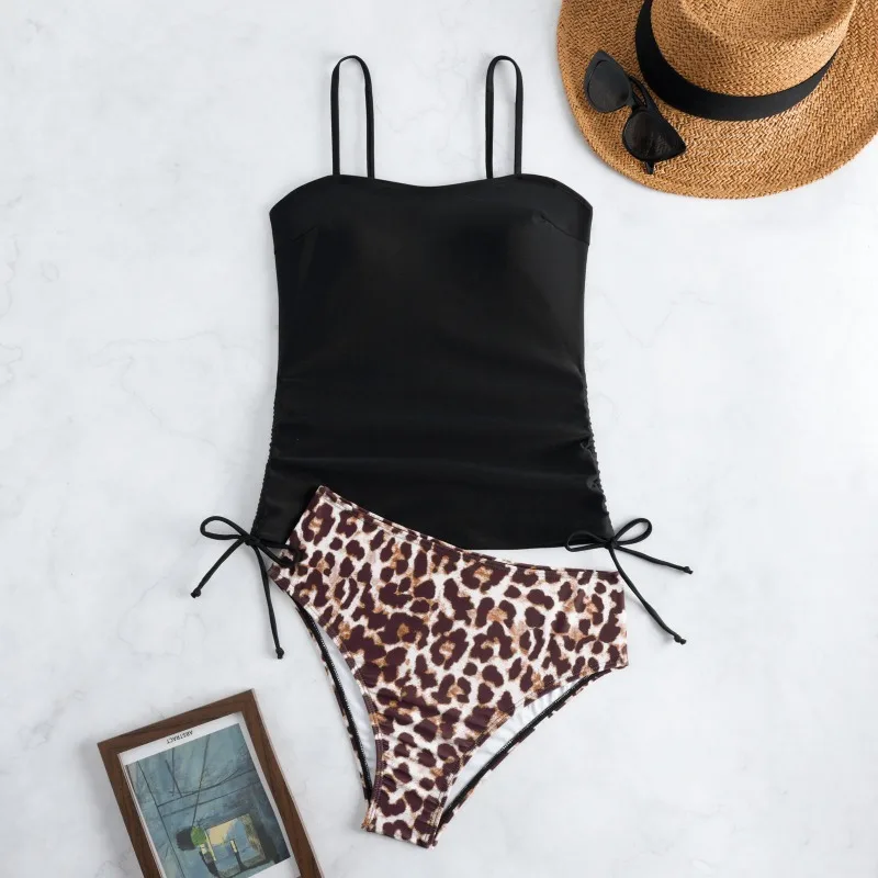 2025 المطبوعة Tankini مجموعة قطعتين ملابس السباحة النساء الرباط ملابس السباحة الإناث و طويلة الركبة السراويل الاستحمام لباس سباحة