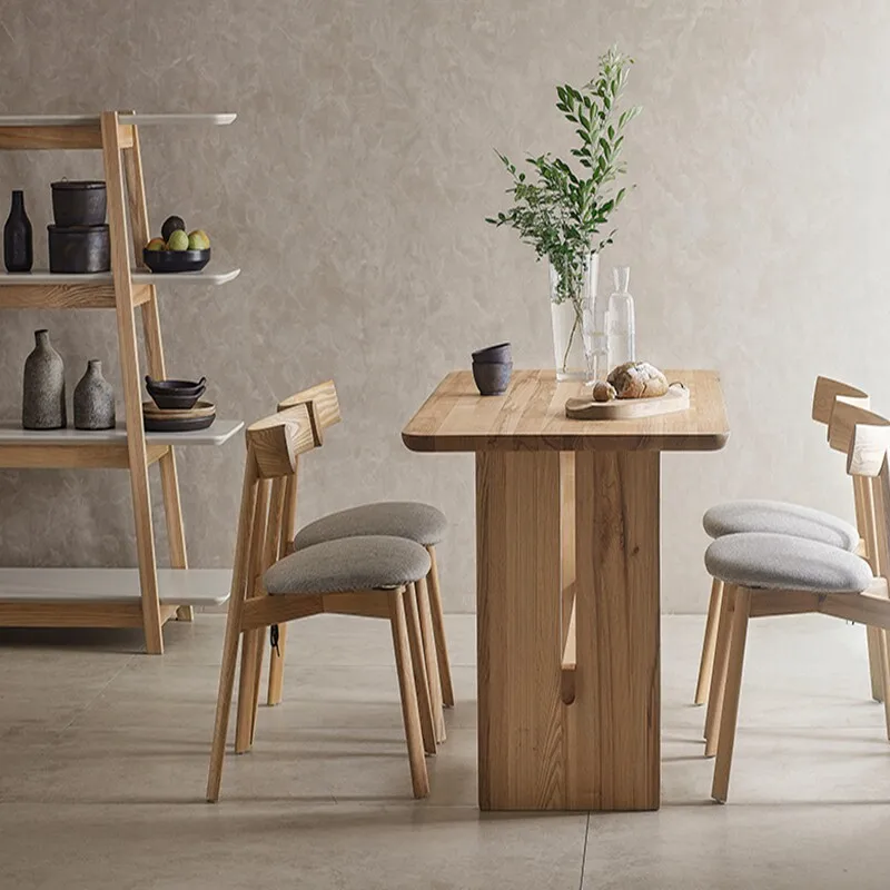 Small household dining table wabi sabi wind all solid wood rectangular dining table