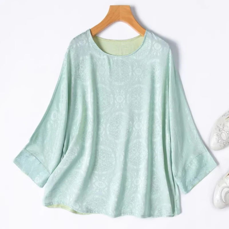 TAJIYANE 100% Mulberry Silk T Shirts Woman Elegant Three-Quarter Sleeves T Shirt Reversible Ladies Tops 2026 Summer Clothes 여성의류