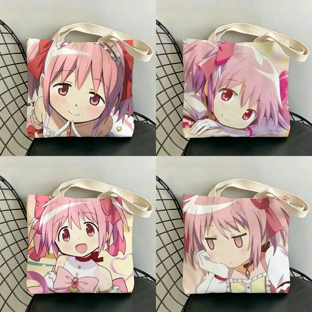 P-Puella M-Magi Madoka M-Magica Storage Bags Double-Sided Print Large Tote Bag Durable Beach Picnic Foldable Gift Eco