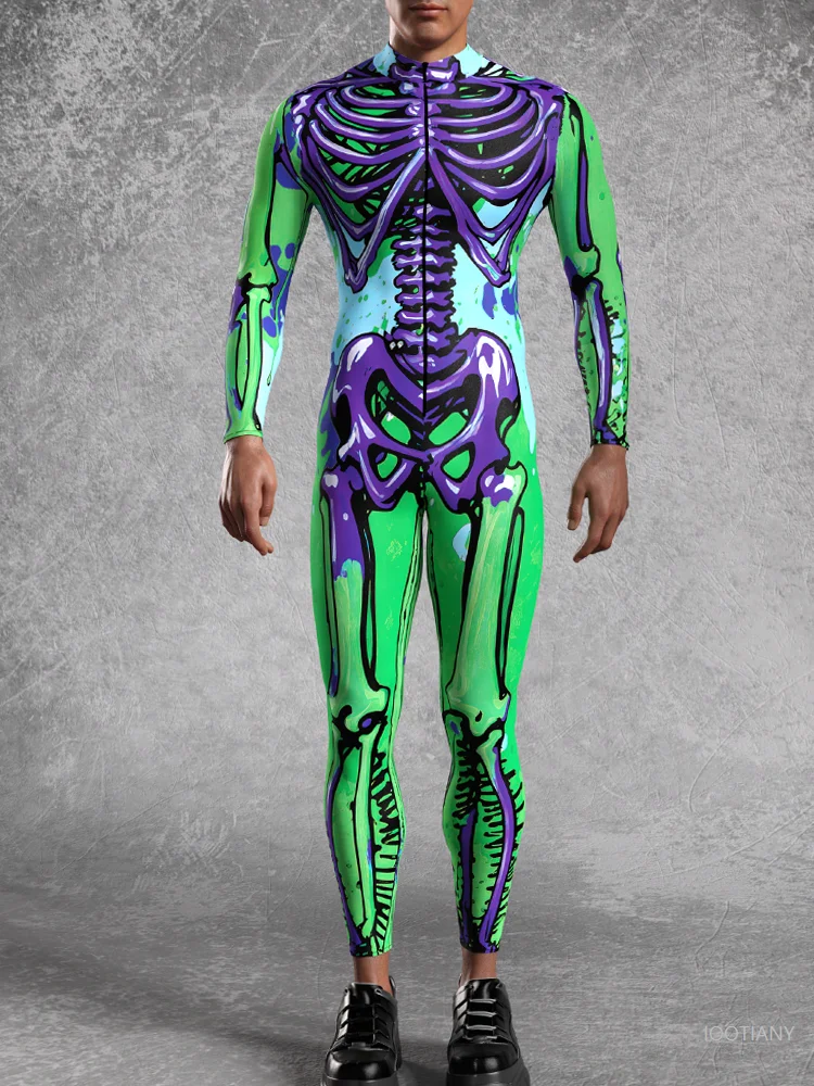 Halloween Carnival Horror Men's Tights Imitation Skeleton Human Body Structure Jumpsuit 3D Printing Party Role Playing Costume