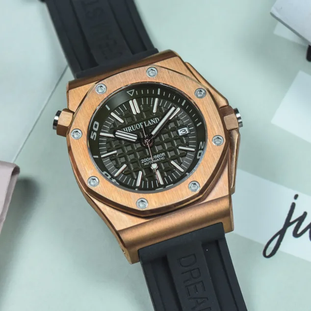 

Hruodland Men Automatic Watch Military 43MM Bronze Mechanical Wristwatch Diver 20ATM Waterproof C3 Luminous Sapphire Miyota 9015