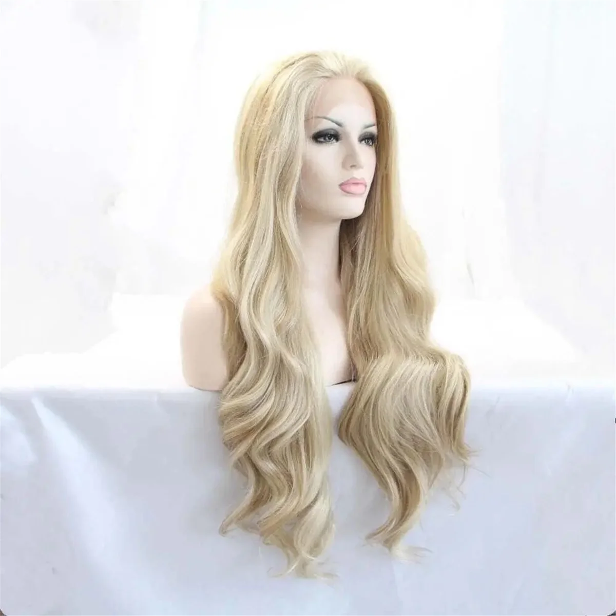 AT13 Gold Wig Synthetic Blonde Lace Front Wigs Piano Blonde Color Long Soft Hair Heat Resistant Fiber Long Wavy Wigs