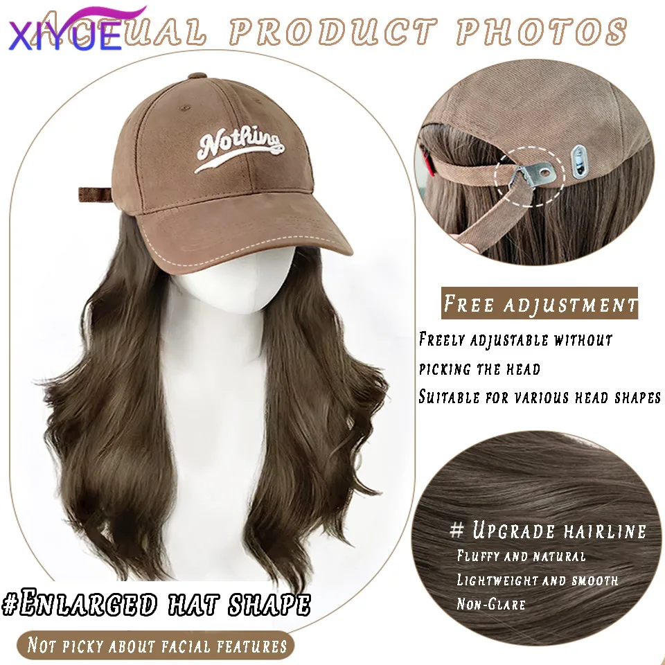 XIYUE  Hat wig female long hair one piece female fashion lazy slightly curly hair baseball cap wig full head cover