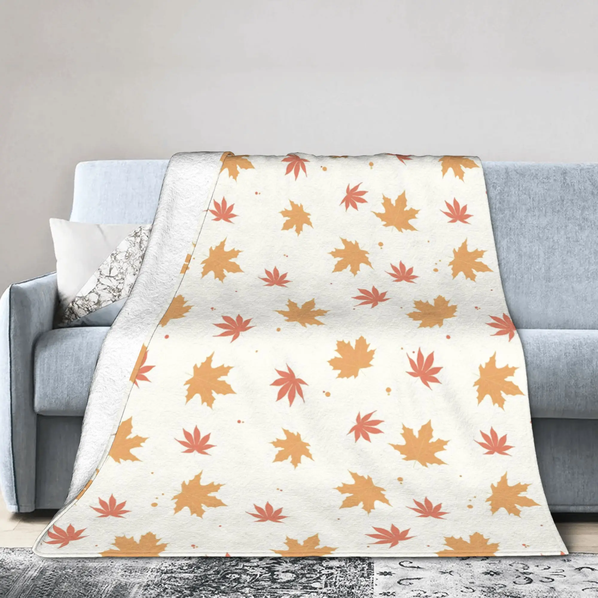 Maple Fallen Leaves Blanket  Flannel Funny Warm Throw Blanket for Home Restaurant Autumn/Winter