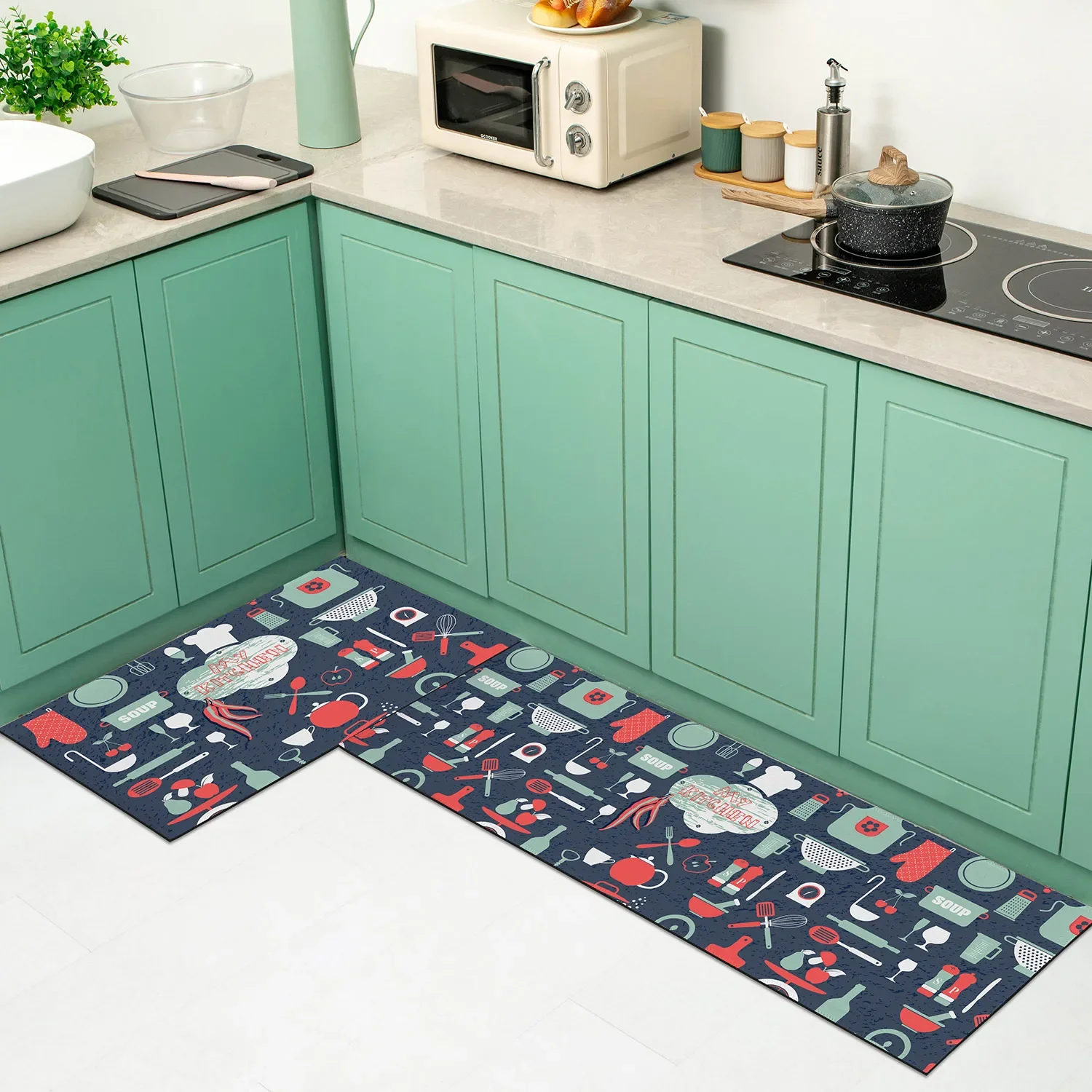 سجاد أرضية المطبخ من VIKAMA - سجاد الشرفة المقاوم للأوساخ ومقاوم للاهتراء، سجاد باب الحمام المضاد للانزلاق، ديكورات المنزل #5