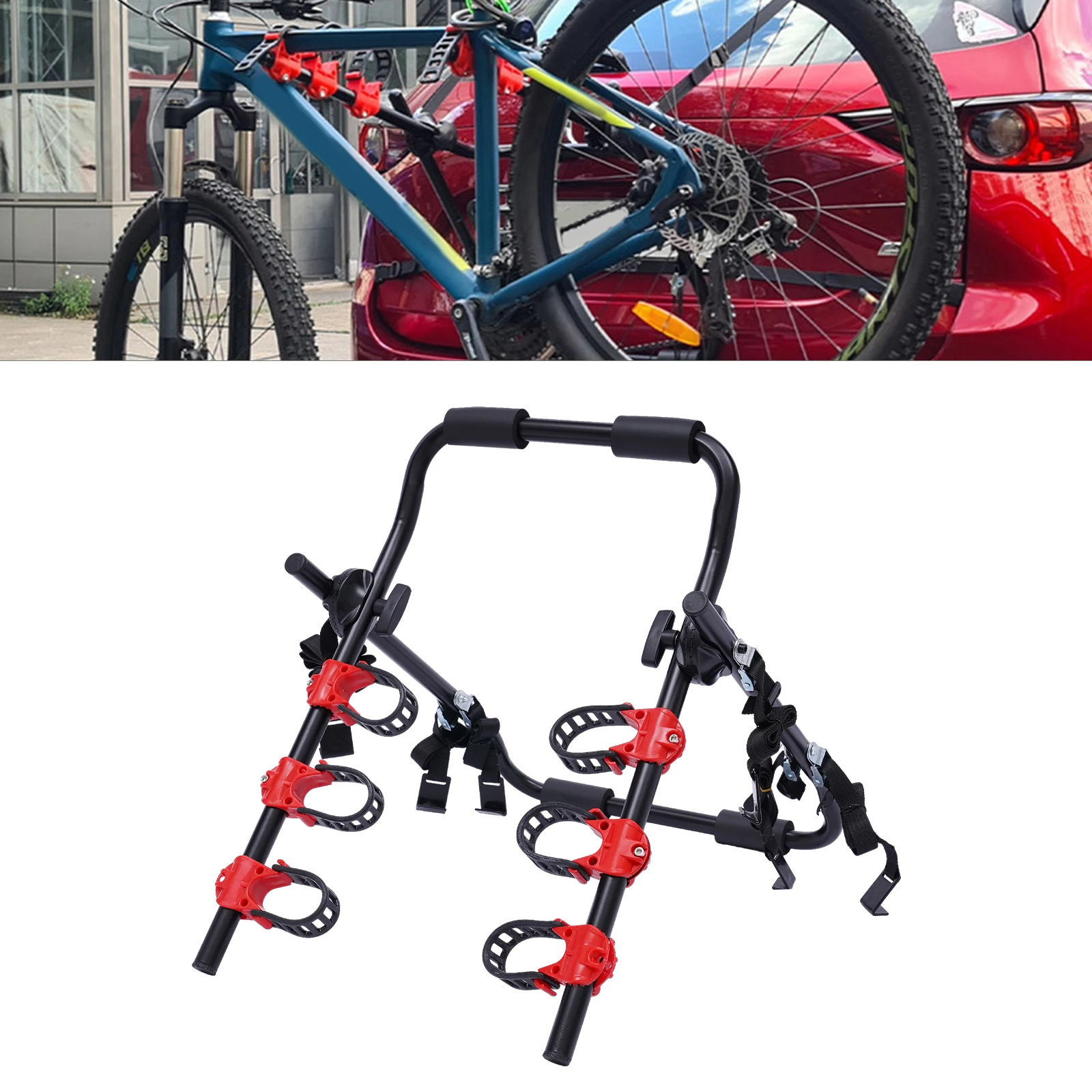 Foldable 3 Bike Trunk Mount Rack Bicycle Carrier Hatchback For Partially SUV Sedan Minivan