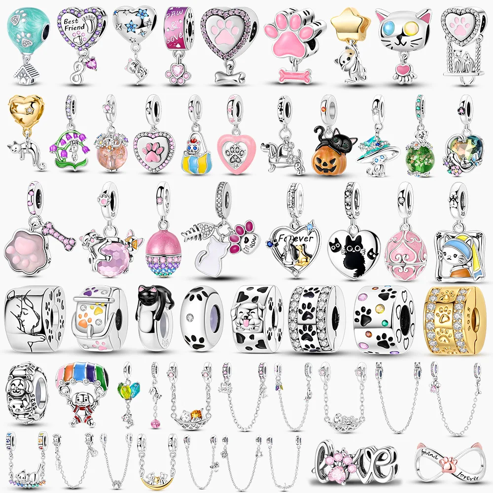 

Hot Sale cat Heart Dog Beads 925 Sterling Silver Dangle Charms Fit Original Bracelet Jewelry DIY Gift