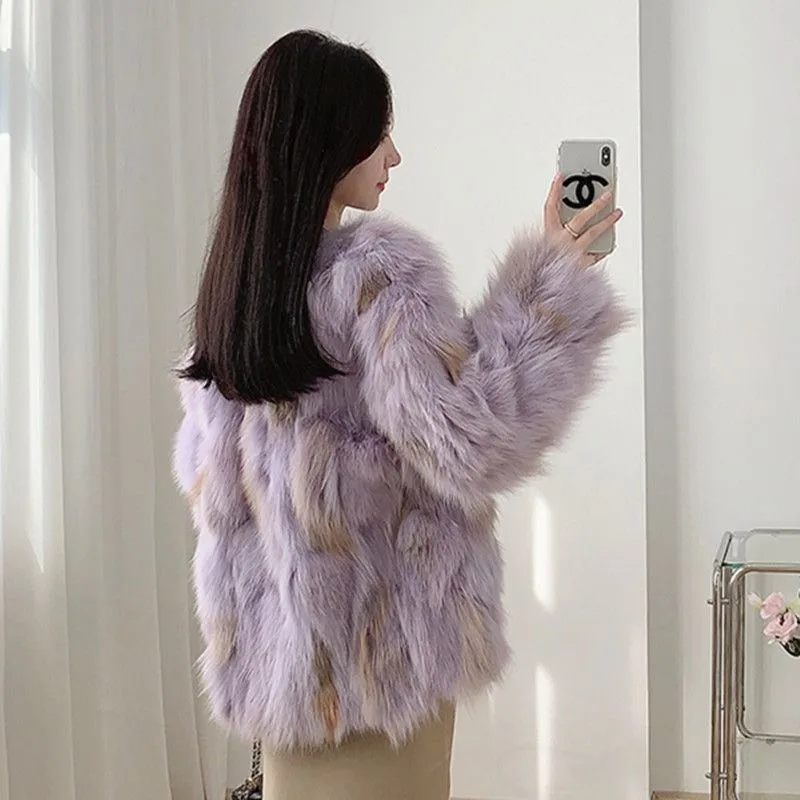 2024 New Winter High-End Multi-Color Thicken Women Imitation Fox Fur Coat Female Temperament V-Neck Casual Versatile Outerwear